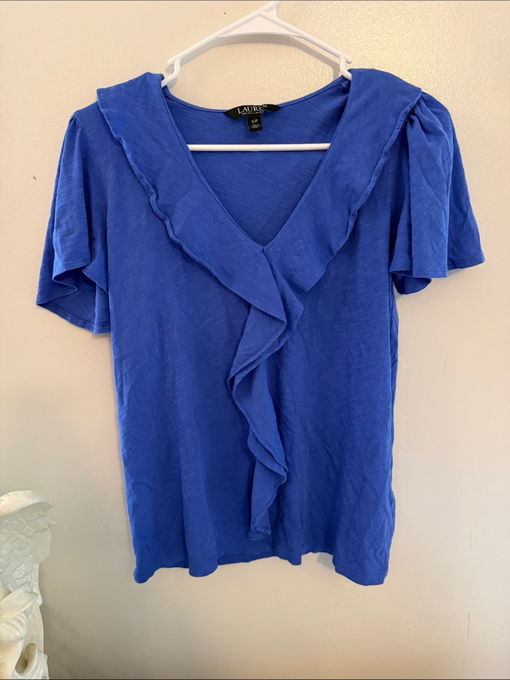 Lauren Ralph Lauren Royal Blue Ruffle V-Neck Top
